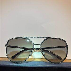 Michael Kors Black Aviator Sunglasses with Crystal Embellishments MK 1039B Miami